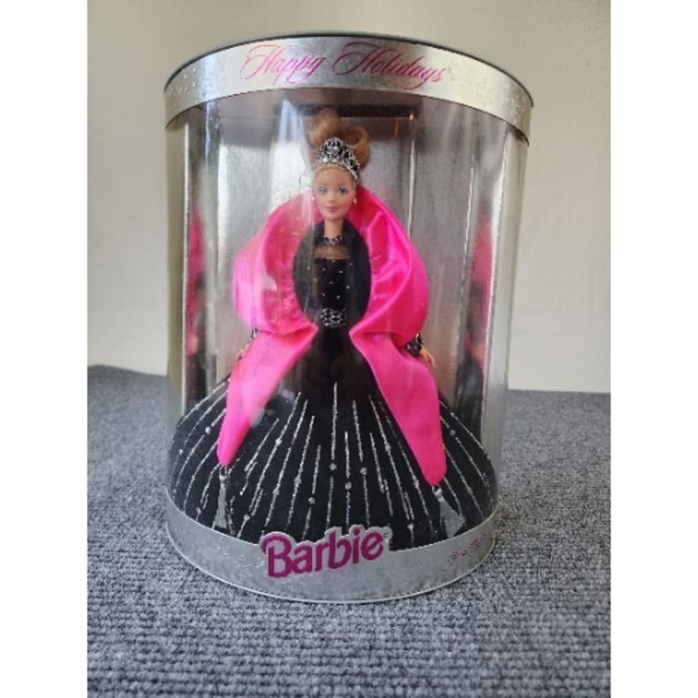 Vintage 1998‎ Happy Holidays Barbie Pink and Black Dress Mattel